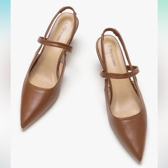 NWT C.Paravano Slingback Heels - Pointed Toe, Ankle Strap, Comfortable Leather 6 - Picture 1 of 7